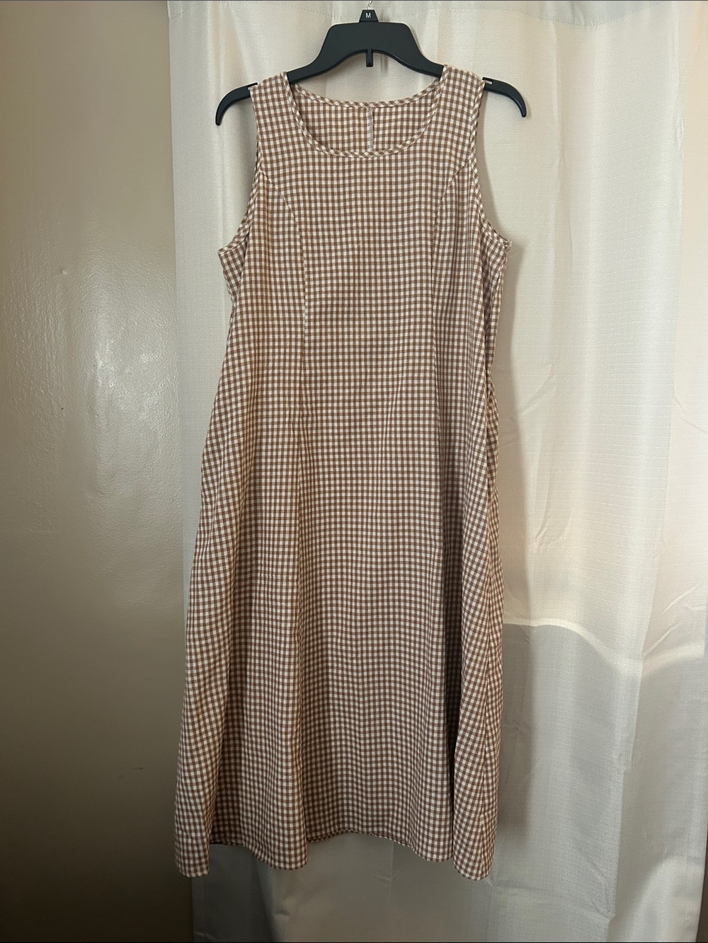 Sleeveless Brown Gingham A-Line Dress